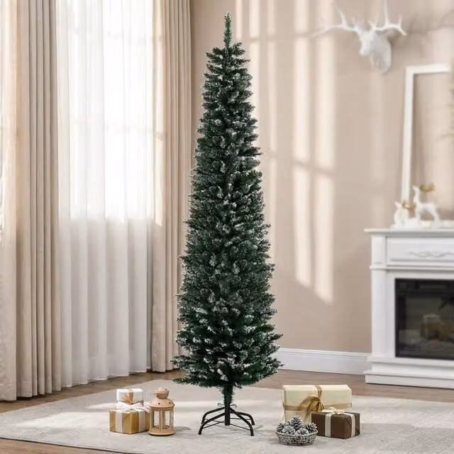 STILVORA Green Metal Tabletop Pencil Christmas Tree with Snow-Dipped Design