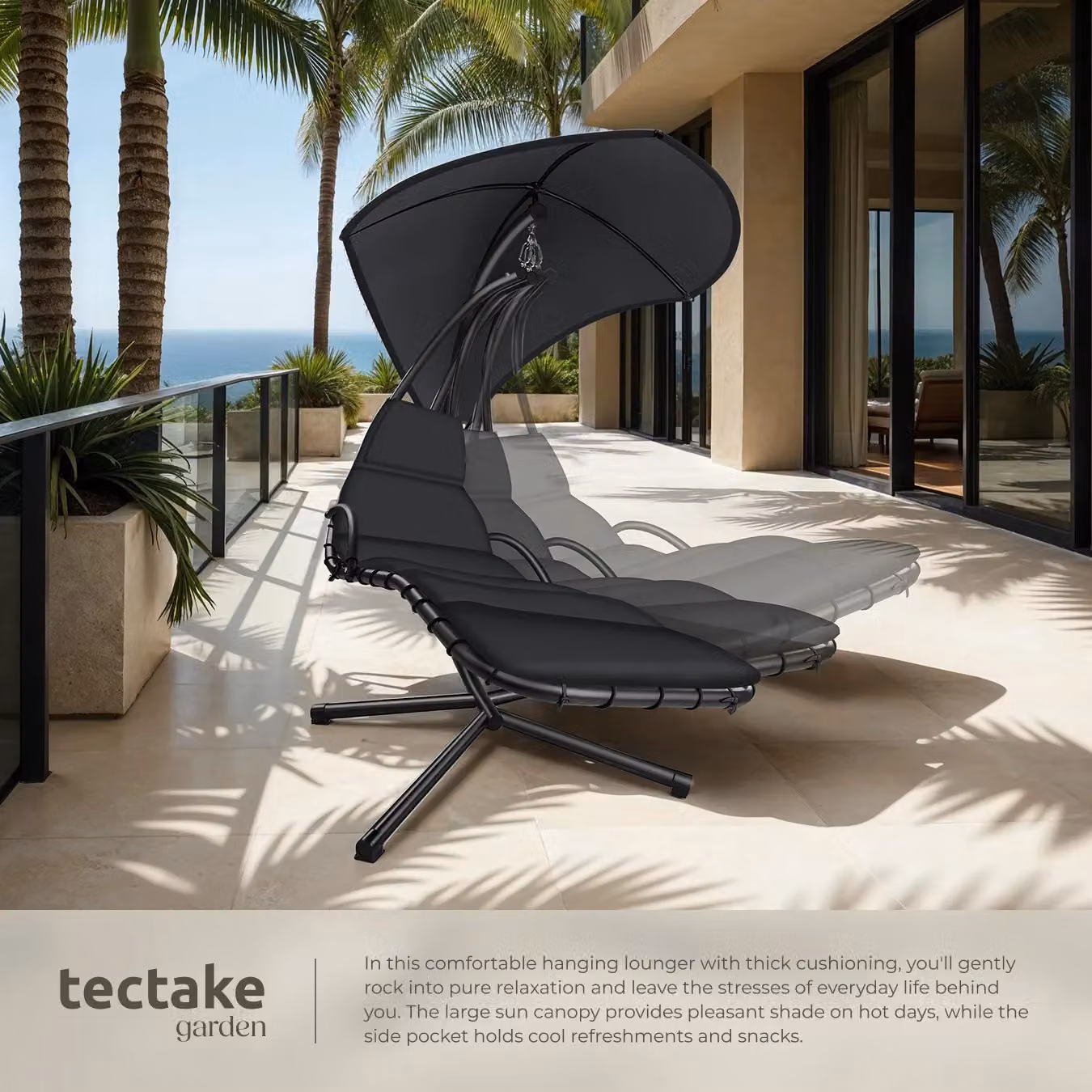 tectake Elaria Hanging Chair with UV-Protection Sun Canopy in Black – 4
