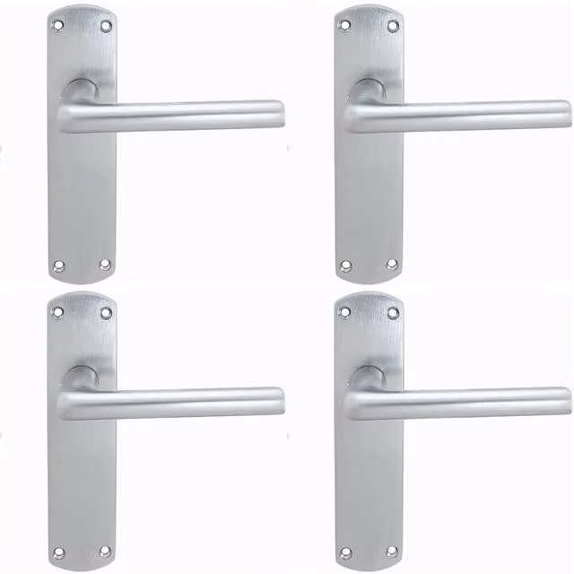 Loops 4x Rounded Straight Bar Handle on Latch Backplate, Satin Chrome, W: 17.0 cm, H: 4.2 cm