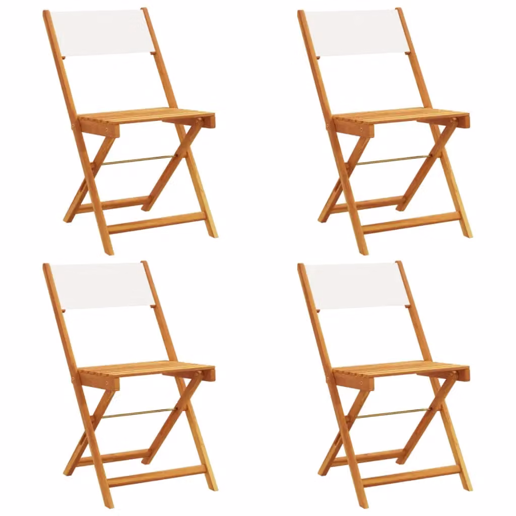 Berkfield Home Set of 4 Folding Garden Chairs in Cream White Fabric and Acacia Wood – 2