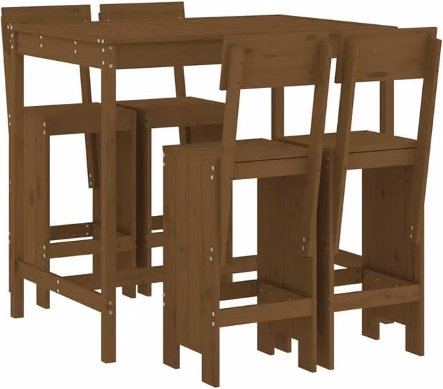 Berkfield Home 5 Piece Rustic Garden Bar Set in Honey Brown Solid Pine Wood