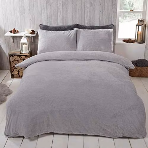 Brentfords Silver Grey Teddy Fleece Superking Duvet Cover Set with Pillowcases – 1