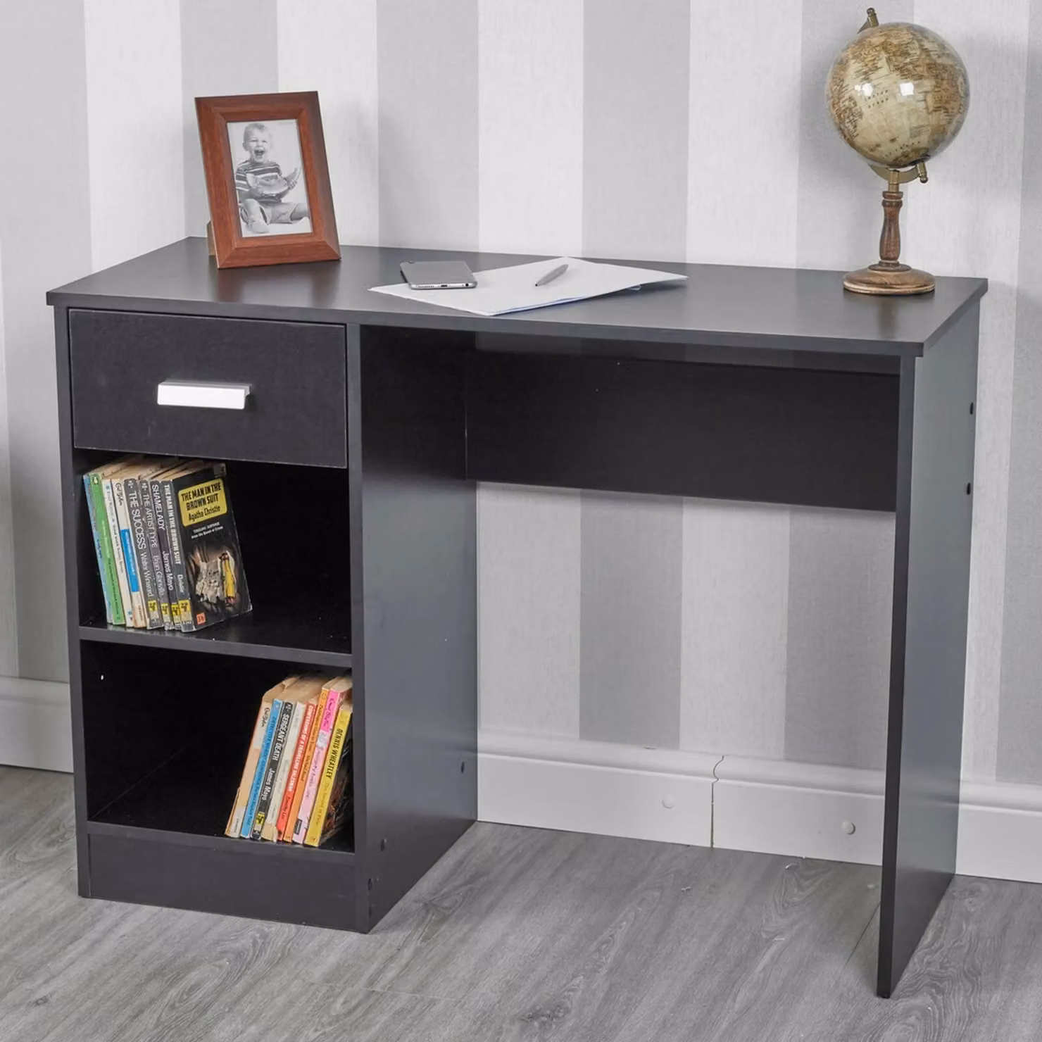 EONLION Black Wooden 1-Drawer Computer Desk and Dressing Table – 5