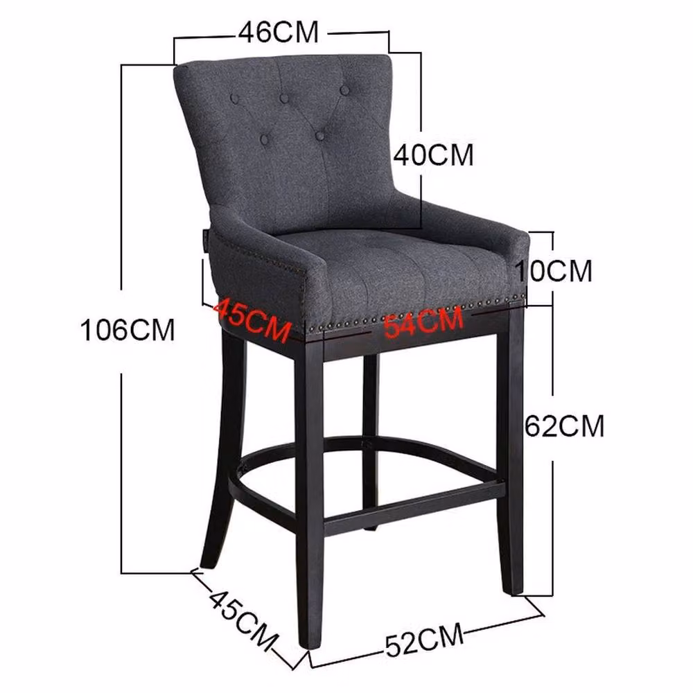 KORVIXA Modern Breakfast Bar Stool with Grey Linen Padded Seat – 2