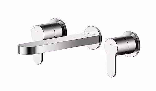 nuie ARV317 Arvan Modern Bathroom Round Wall Mount 3 Tap Hole Basin Mixer Tap with Lever Handles, Chrome