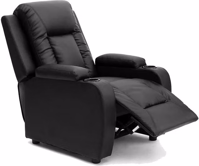 More4Homes Oscar Pushback Recliner Armchair in Black Bonded Leather with Cup Holders – 9