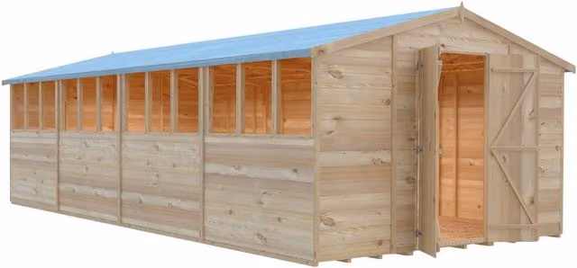 Shires Brown Dip Treated Overlap Apex Wooden Garden Shed with Double Doors and Windows, W/D/H: 304.8 x 60.96 x 182.88 cm