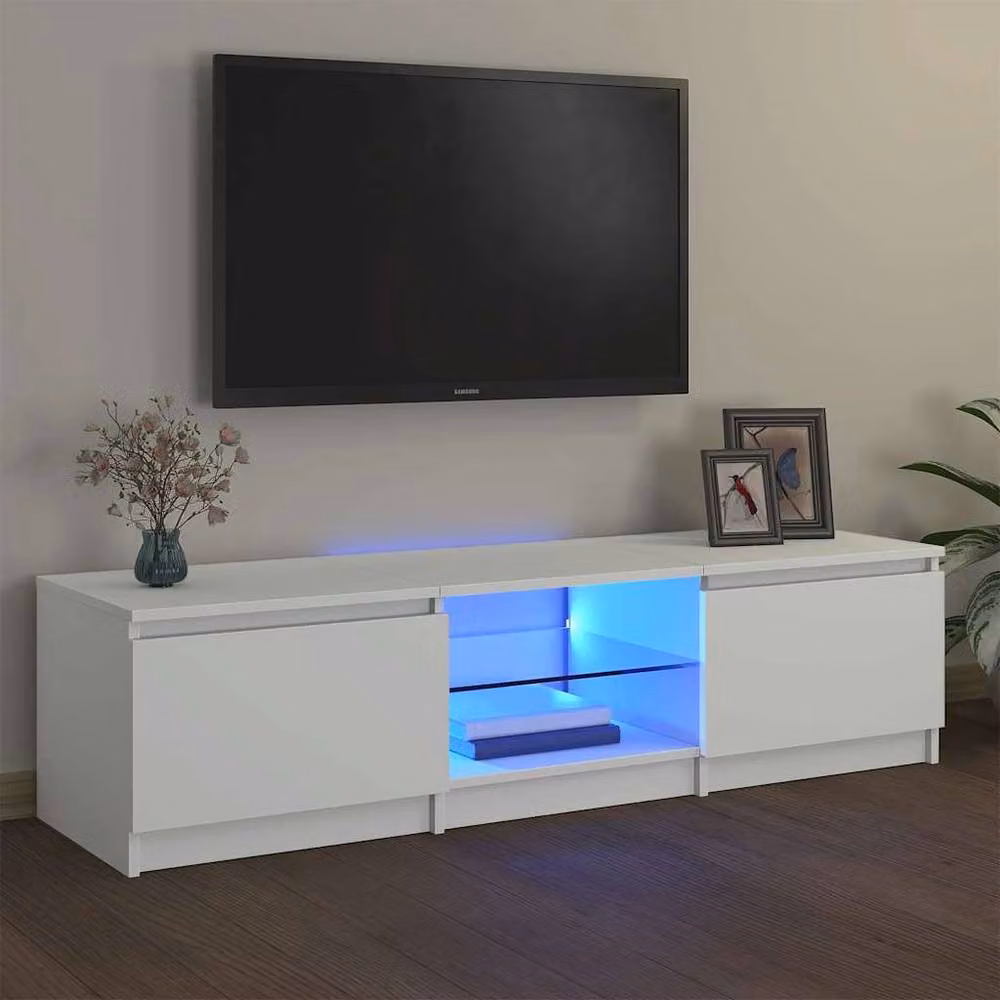 Berkfield Home Modern White Glossy TV Cabinet with LED Lights, W: 140 cm, D: 40 cm, H: 35.5 cm – 2
