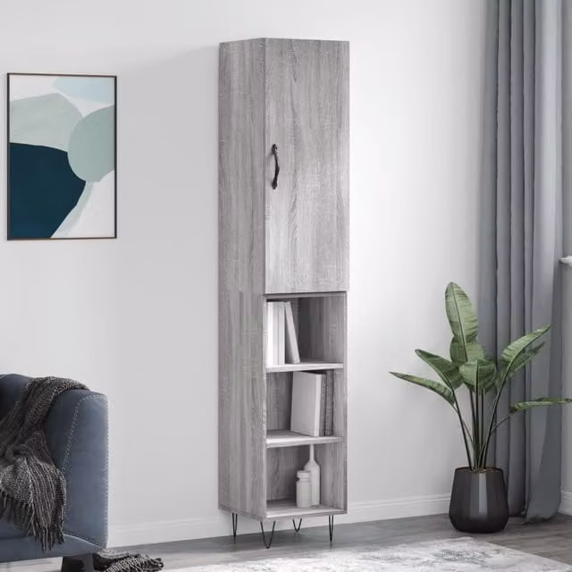Berkfield Home Grey Sonoma Highboard with Hinged Doors and Internal Shelves, W/D/H: 34.5 x 34.5 x 180 cm