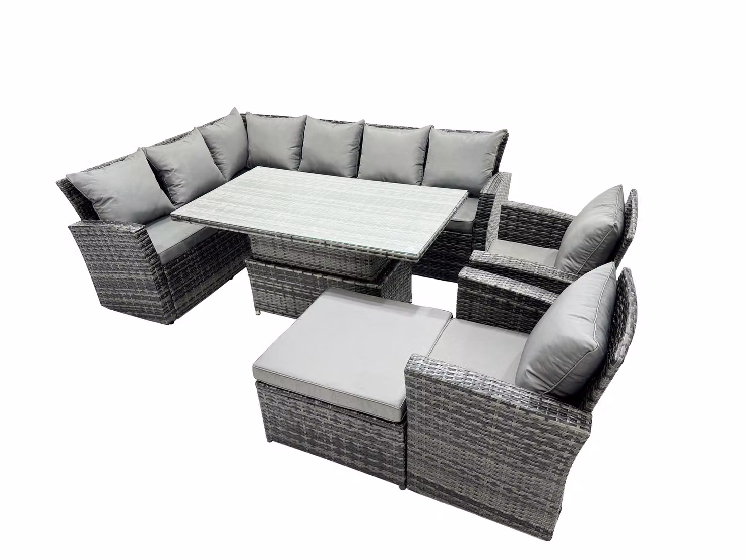 Fimous Poly Rattan Outdoor Patio Corner Sofa Set with Large Stool and 2 Chairs in Dark Grey – 2