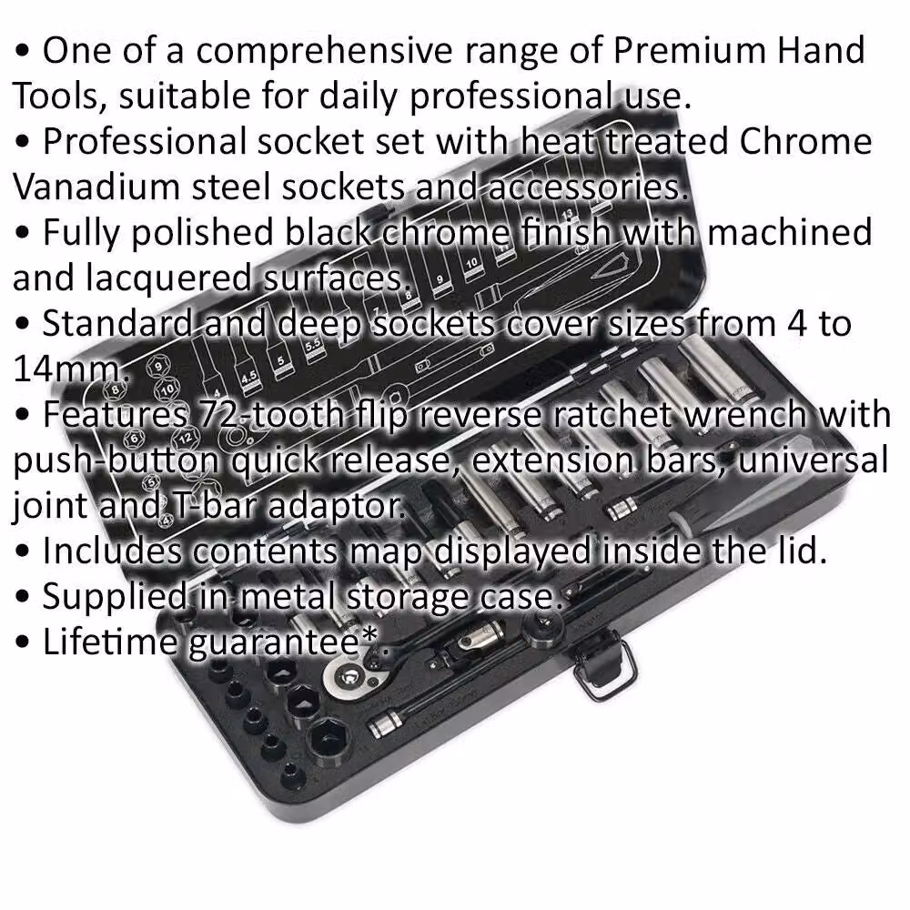 Loops Black Series 32pc Deep Socket and Ratchet Handle Set, 1/4 inch Square Drive, 6 Point Metric, Chrome Vanadium Steel – 2