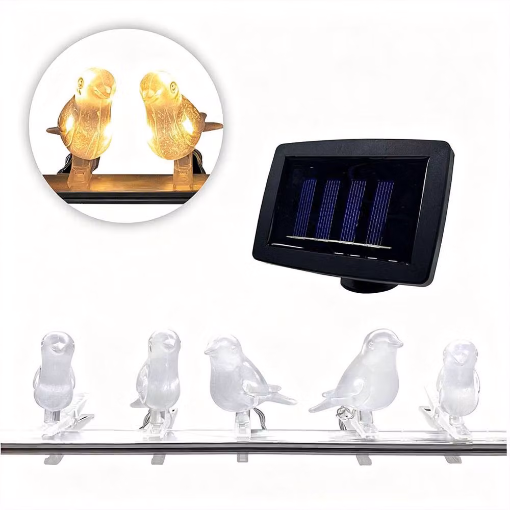 Quipulse Solar-Powered Warm White LED Outdoor Bird Fairy Lights with Dusk Sensor, IP44 Rated, White – 2