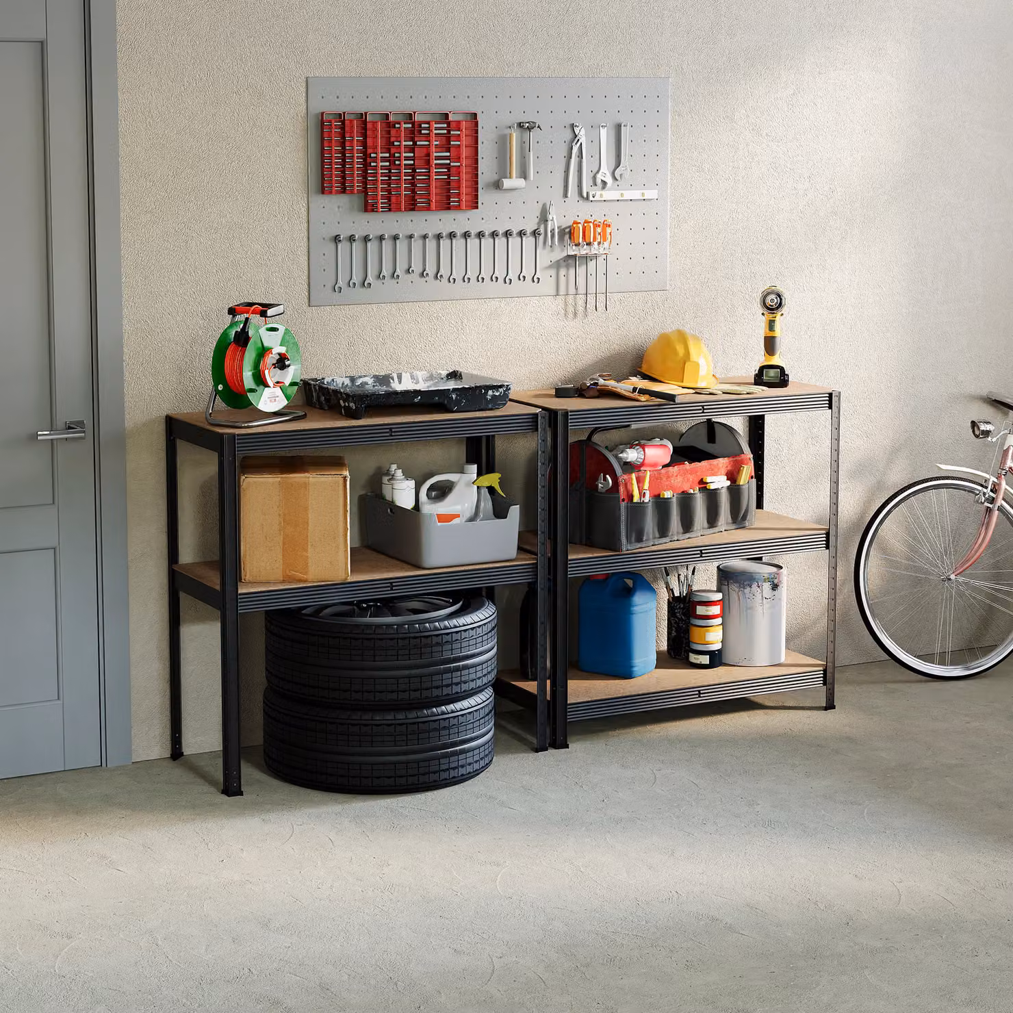 Home Discount Home Vida Set of 2 Heavy Duty 5 Tier Garage Shelves and Work Benches in Black, W/D/H: 150 x 70 x 150 cm – 3