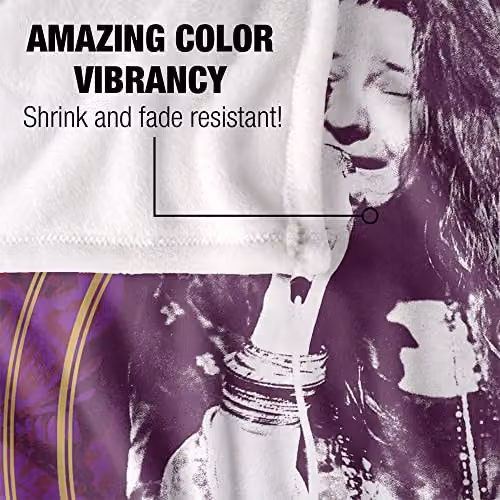 LOGOVISION Janis Joplin Gold Framed Silky Touch Super Soft Fleece Throw Blanket in White, W/D/H: 152 x 127 cm – 3