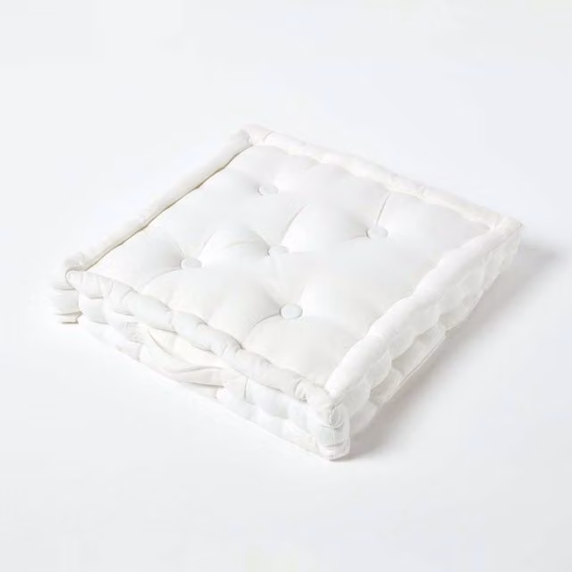 Homescapes Cotton Floor Cushion in White