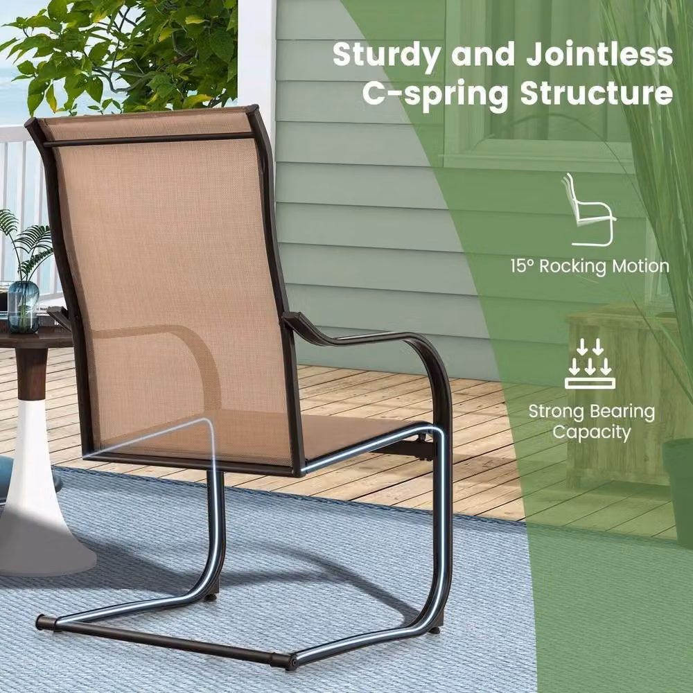 VOGREX 2 Pack High C-Spring Motion Outdoor Patio Dining Chairs in Beige Metal – 3
