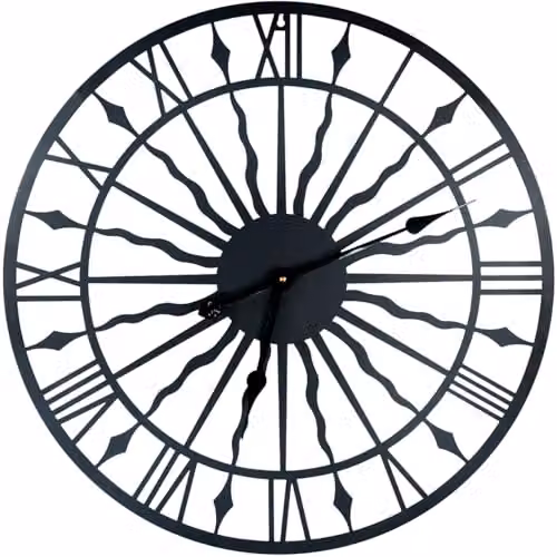 mysmartbuy Black Sun Design Metal Wall Clock for Indoor or Outdoor Use, Diameter: 60 cm – 2