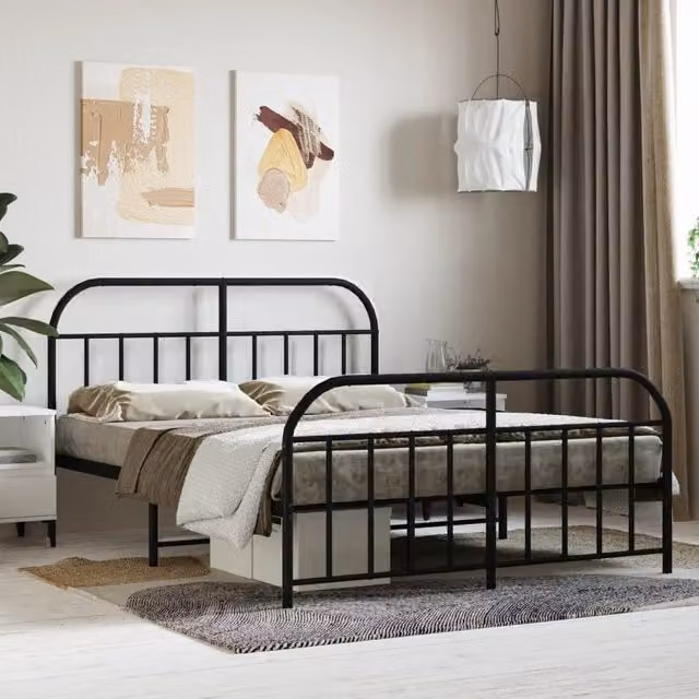 Berkfield Home Metal Bed Frame with Headboard and Footboard in Black, W/D/H: 150 x 200 cm – 1