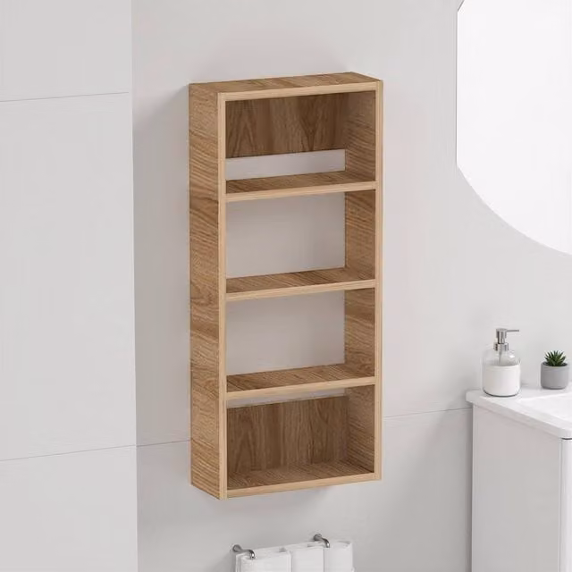 Decortie Rafina Four-Tier Wall-Mounted Shelf Unit in Brown Oak Finish – 1