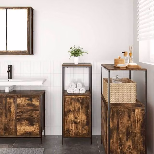 Berkfield Home Durable Bathroom Cabinet with Internal Shelves in Smoked Oak Brown, W/D/H: 36 x 35 x 95 cm