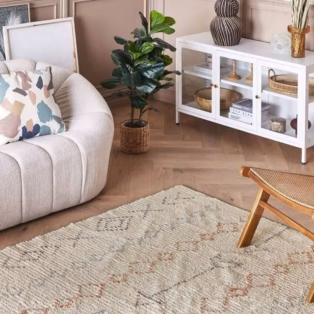 Wyld and Coco Beige Cotton Hand-Tufted Geometric Boho Rectangular Area Rug W: 160 cm, L: 230 cm – 1