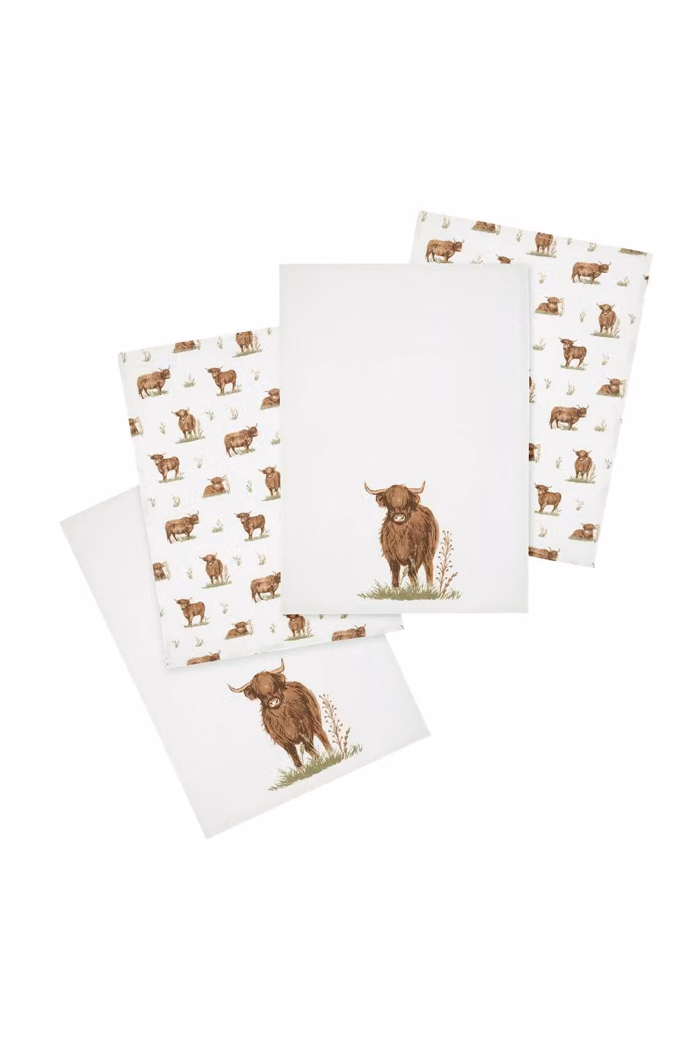 Catherine Lansfield Angus Highland Cow Cotton Kitchen Tea Towel Pack of 4 in Beige and Sand, W: 50 cm, H: 75 cm – 2