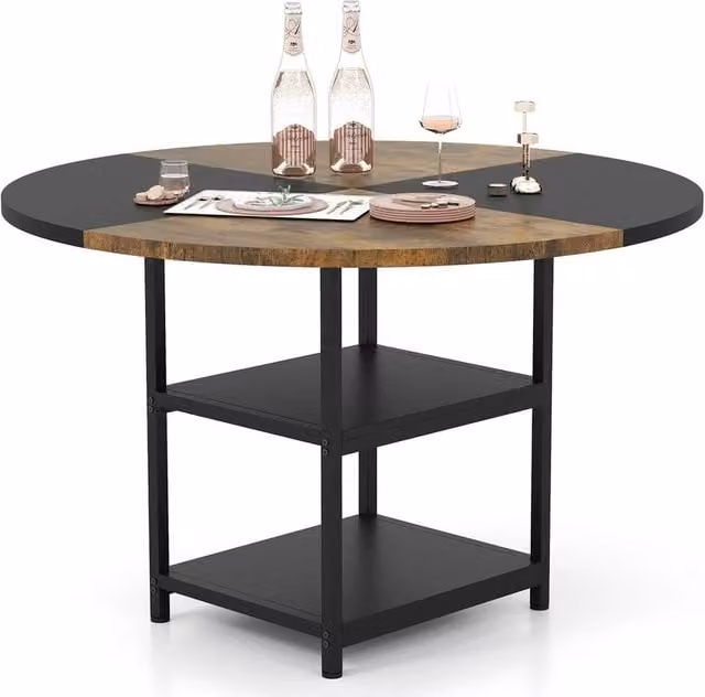 VOGREX Black Rustic Round Dining Table, Diameter: 120 cm, Height: 76 cm – 1