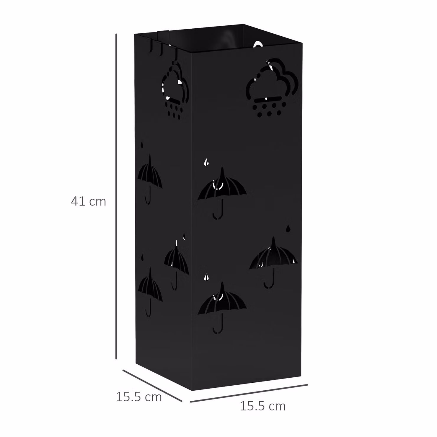 HOMCOM Black Metal Umbrella Stand with Removable Drip Tray and 4 Hooks, W/D/H: 15.5 x 15.5 x 41 cm – 3