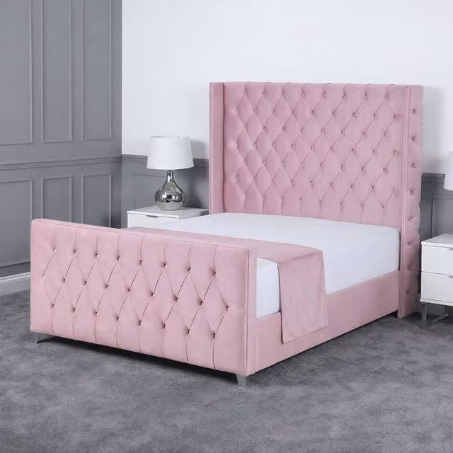 Living Comfort Bedz Seraphina Super King Upholstered Velvet Gas Lift Storage Bed in Pink