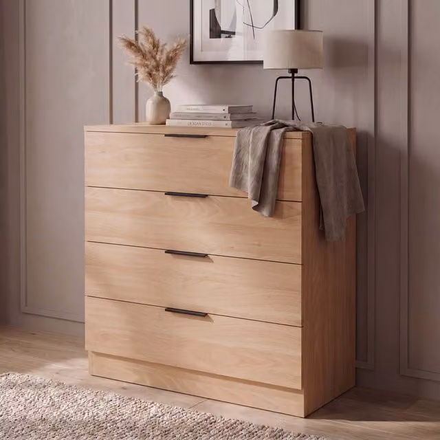 HD Designs Modern 4 Drawer Pine Chest of Drawers in Brown and Beige