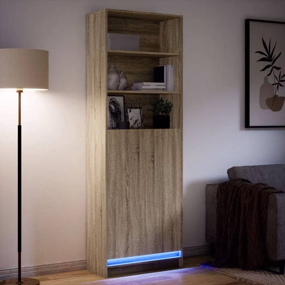 Berkfield Home Sonoma Oak Highboard with Integrated LED Lighting in Light Tan, W/D/H: 69 x 32.5 x 200 cm – 3