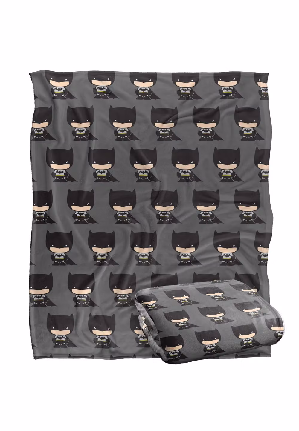 Batman Chibi Character Pattern Officially Licensed Super Soft Silky Touch Throw Blanket, White and Grey, W: 152 cm, D: 127 cm – 2