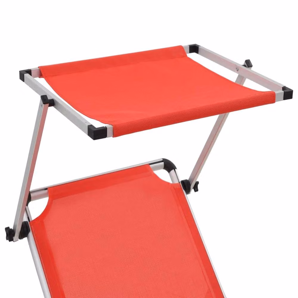 Berkfield Home Folding Sun Lounger with Roof in Red Aluminium and Textilene – 3