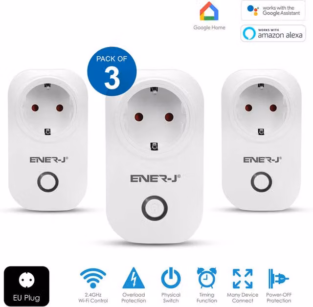 EnerJ Wi-Fi Smart Plug EU Outlet with Energy Monitoring, White