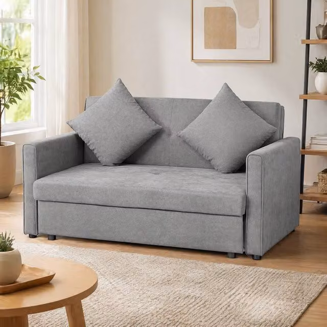 STILVORA 2 Seater Sofa Bed with Storage in Light Grey Velvet