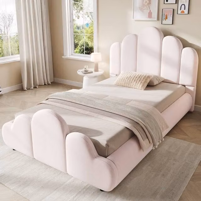 Matteo Upholstered Velvet Single Bed Frame in Pink, W/D/H: 90 x 190 cm