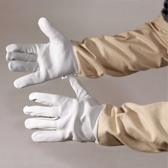 Actiasbee Leather Beekeeping Gloves in Beige and White