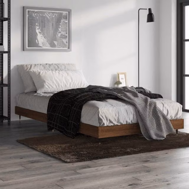 Berkfield Home Modern Bed Frame in Brown Oak, W/D/H: 100 x 200 cm