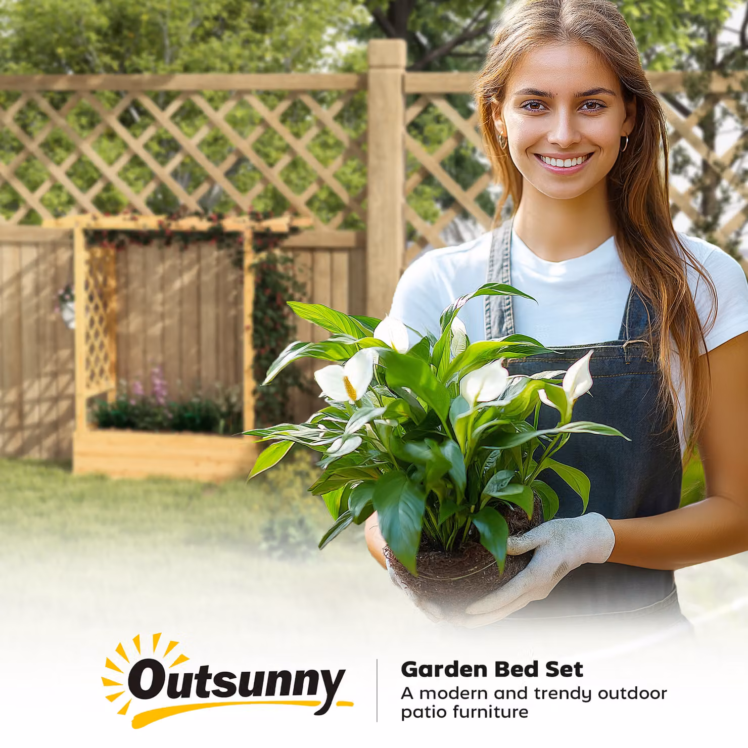 Outsunny Wooden Raised Bed Garden Planter with Trellis in Brown, W/D/H: 110 x 44 x 113 cm – 6