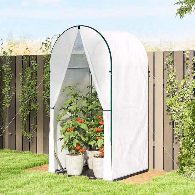 OUTSUNNY Mini Greenhouse with PE Base in White, W/D/H: 100 x 100 x 195 cm