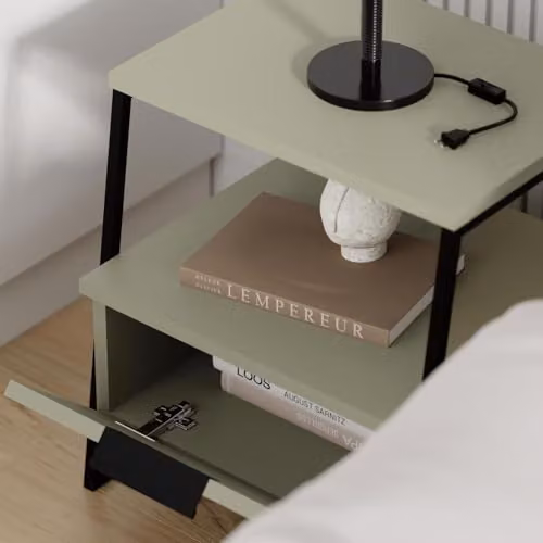 FWStyle Ash Green 1 Door Bedside Table with Black Metal Frame, W/D/H: 40.9 x 45.0 x 50.0 cm – 3