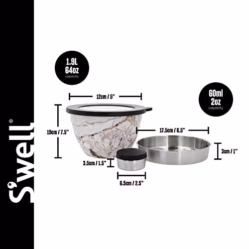 S'well Calacatta Gold Salad Bowl Kit, 1.9L – 2
