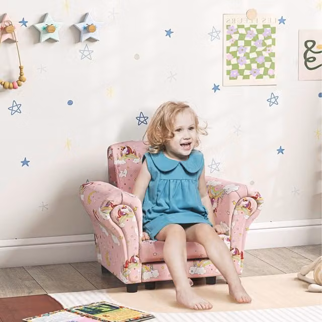 AIYAPLAY 2 Piece Pink Floral Kids Sofa Set for Nursery and Childrens Bedrooms