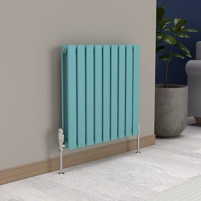 Lux Heat Flat Horizontal Double Steel Radiator in Light Aqua Green, W: 60.0 cm, H: 63.0 cm