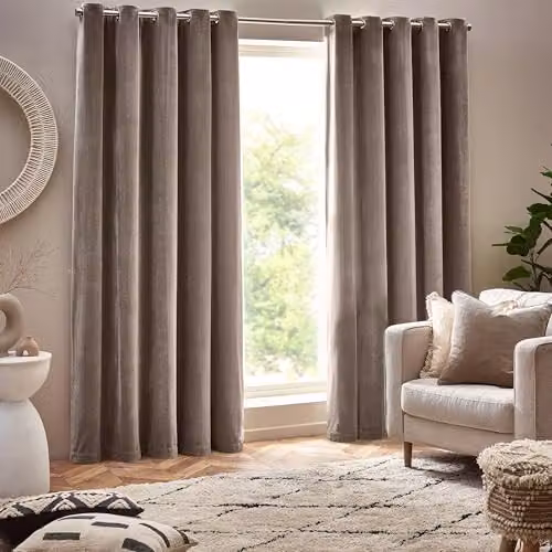 Riva Home Grey and Beige Chenille Velvet Eyelet Curtains, W: 117 cm, H: 137 cm – 3