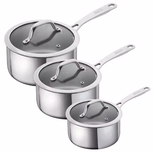 Kuhn Rikon 3-Piece Stainless Steel Saucepan Set with Glass Lids, Silver