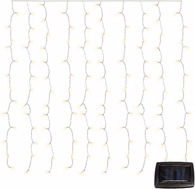 Gardenwize Solar LED Curtain Lights with 192 Warm White Lights in Transparent White – 1