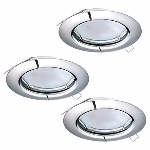 Loops 3 Pack Chrome Metal Recessed Ceiling Downlights with GU10 Bulbs