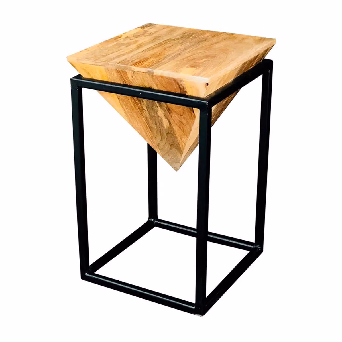 Jaipur Furniture Ltd Ravi Large Diamond Stool with Iron Base and Solid Mango Wood in Brown and Black, W/D/H: 35 x 35 x 59 cm – 2