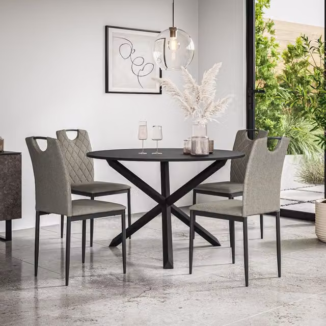 More4Homes Malvern Round Dining Table and Set of 4 Monza Fabric Chairs in Grey and Black